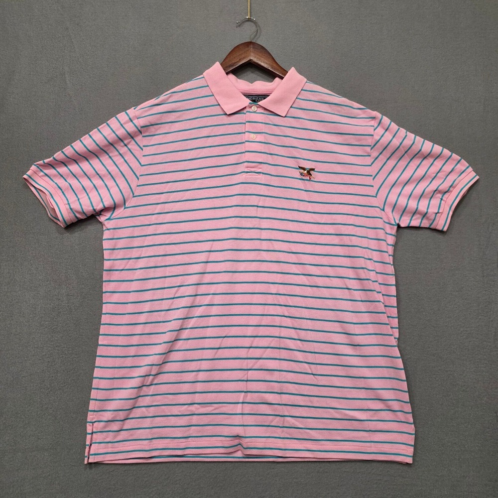 American‎ Living Mens Pink with Stripes Short Sleeve Pullover Polo Shirt Size XL
